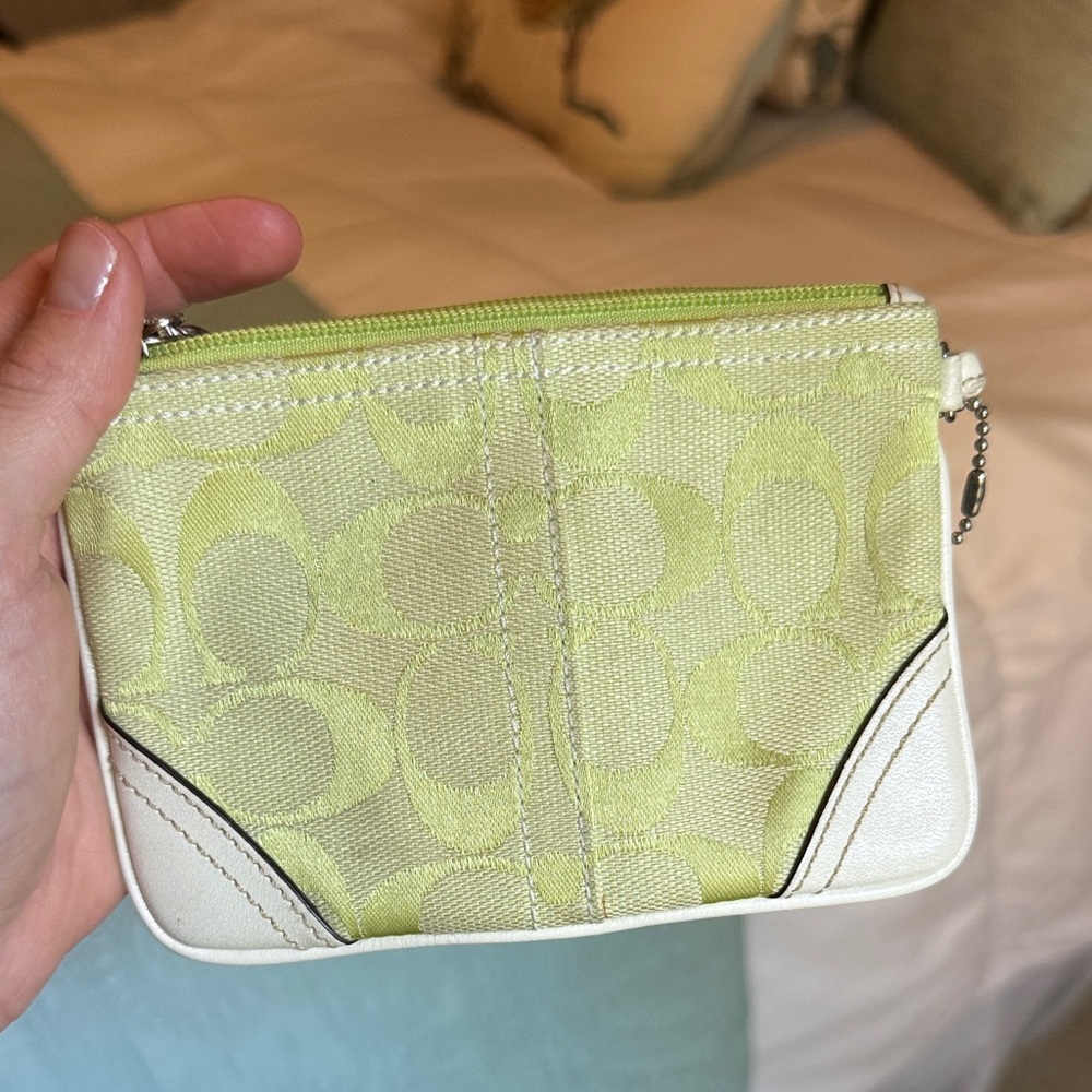 Coach Lime and white Wristlet